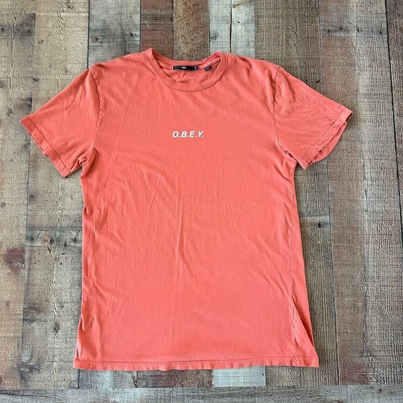 Obey Orange short sleeve graphic logo tshirt women's large - Picture 1 of 8